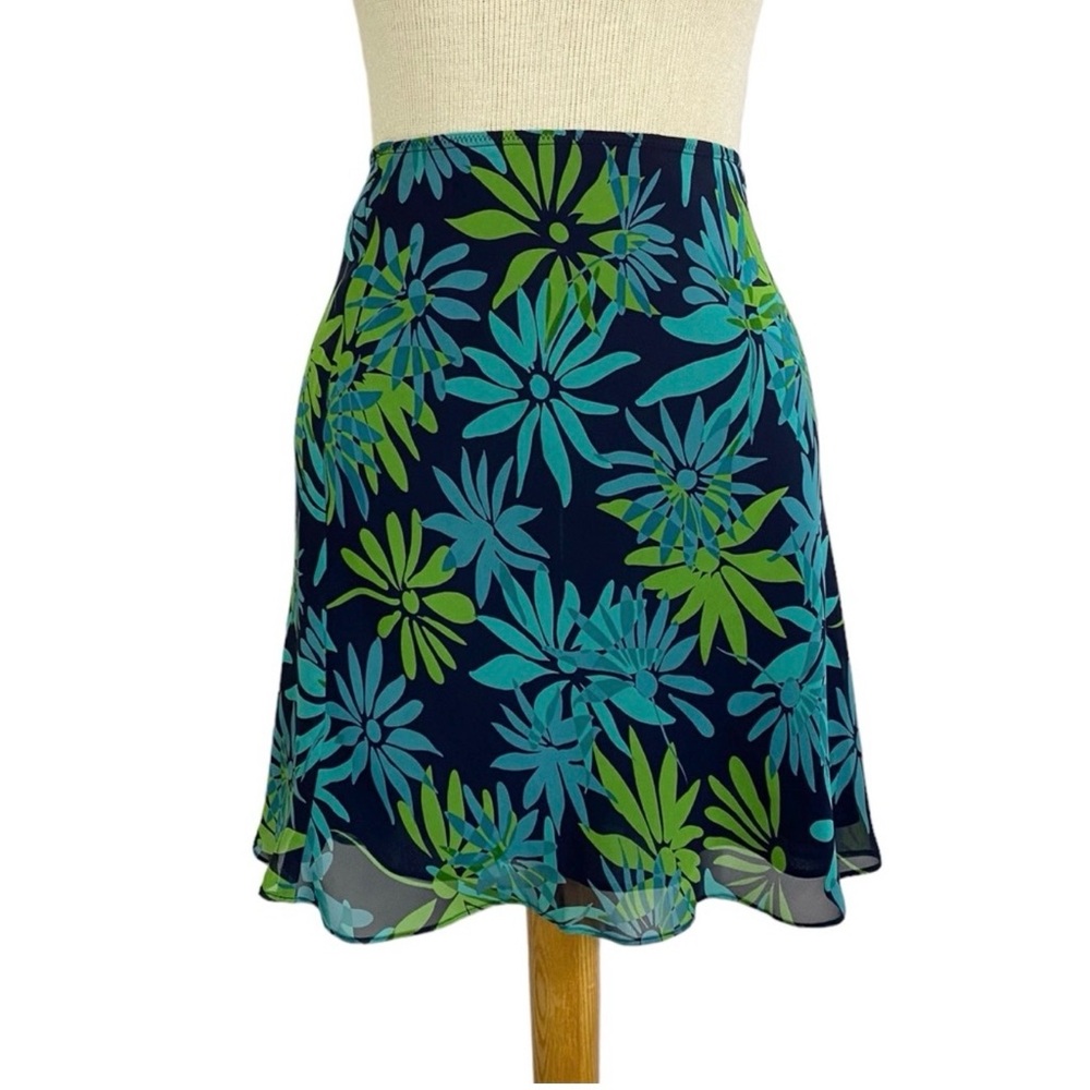 EXPRESS Sz Med, Blue Floral Flowy Skirt Mini Croquette Feminine